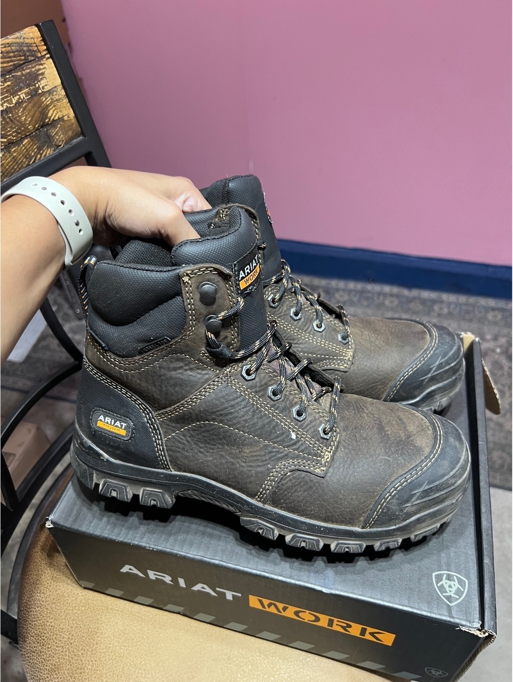 Ariat Work Brown Leather Steel Toe Work Boots Size 9